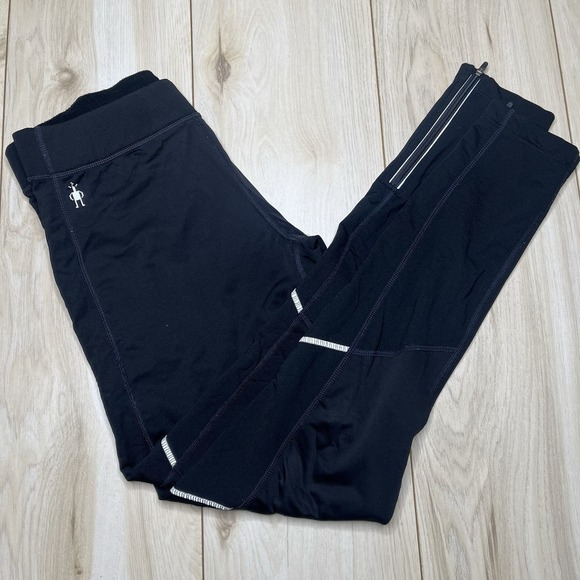 Smartwool Women's Black Merino Wool Running Leggings Pants Reflective Size Large - Picture 1 of 12